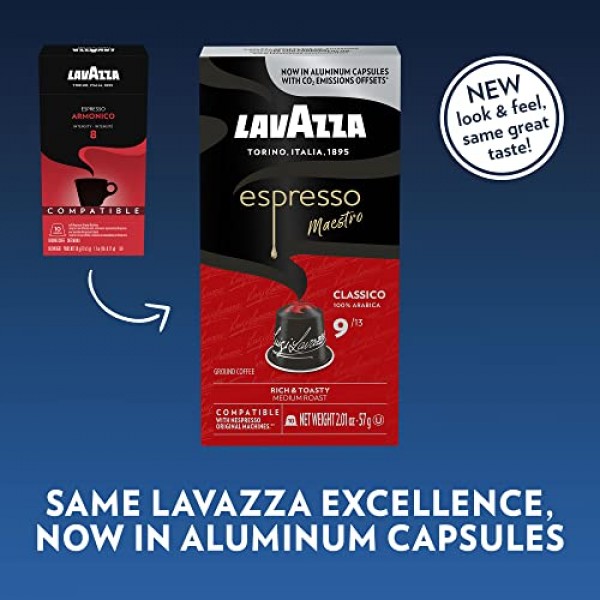 Lavazza Espresso Classico 미디엄 로스팅 100% 아라비카 알루미늄 캡슐 네스프레소 오리지널 머신과 호환 가능(60개 팩), Value Pack, 달콤하고 균형 잡힌, 다크 크레마, 강도 9 13