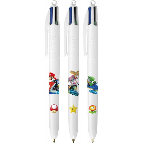 BIC Mario Kart 개폐식 볼펜 미디엄 포인트(1.0mm) 모듬 장식 팩 3개