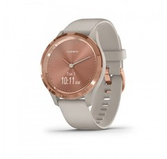실제 시계 바늘과 숨겨진 컬러 터치스크린 디스플레이를 갖춘 Garmin 하이브리드 스마트워치, 라이트 샌드 케이스와 밴드를 갖춘 수면 모니터 로즈 골드, 39mm, 010-02238-02