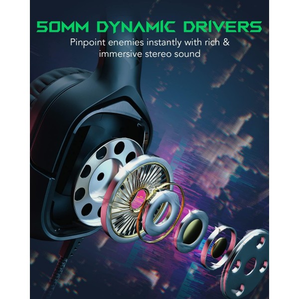 PC PS4 PS5 Xbox Nintendo 스위치용 Black Shark 게임용 헤드셋, RGB 조명이 있는 유선 헤드폰, 울트라 클리어 마이크, 게이머용 소음 차단 헤드폰 블랙