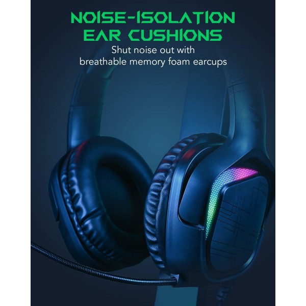 PC PS4 PS5 Xbox Nintendo 스위치용 Black Shark 게임용 헤드셋, RGB 조명이 있는 유선 헤드폰, 울트라 클리어 마이크, 게이머용 소음 차단 헤드폰 블랙