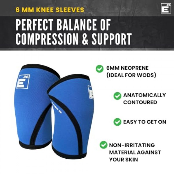 역도용 6mm 무릎 슬리브(한 쌍으로 판매) - 지지력과 이동성을 위한 내구성 있는 압축 슬리브 - 기능성 피트니스, 스쿼트, 데드리프트용 무릎 보호대(특대형, 파란색)