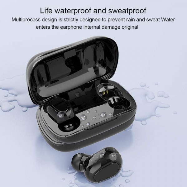 HOSPAOP Bluetooth 헤드폰 인이어 스포츠 무선 헤드셋, L21 Bluetooth 5.0 스테레오 소음 감소 무선 Bluetooth 이어폰, 충전 상자 및 iPhone, Samsung, Huawei용 통합 마이크 포함