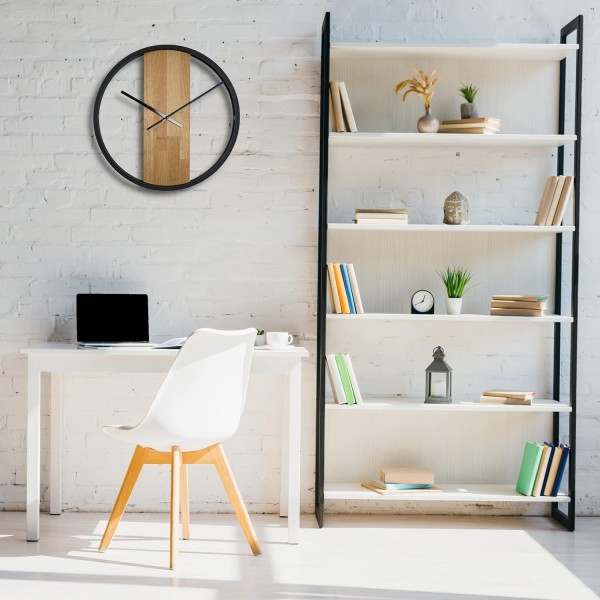 똑딱거리는 소음이 없는 대형 벽시계 LOFT OVAL 메탈 블랙 3D XXL 모던 우드 욕실 거실(직경 50cm)