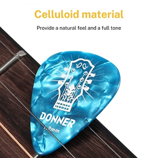 Donner 셀룰로이드 기타 추천 48 팩 케이스 포함 얇은, 중간, 무거운 및 매우 무거운 게이지 포함