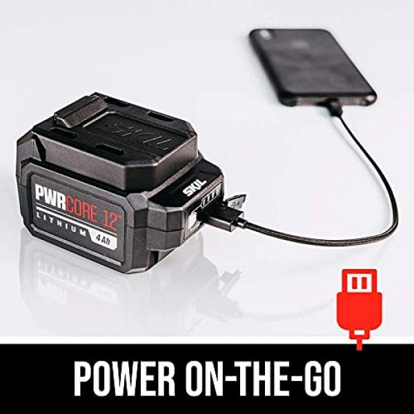 SKIL PWR CORE 12 브러시리스 12V 1/4인치 육각 직각 임팩트 드라이버에는 2.0Ah 리튬 배터리 및 PWR JUMP 충전기가 포함되어 있습니다 - RI574502