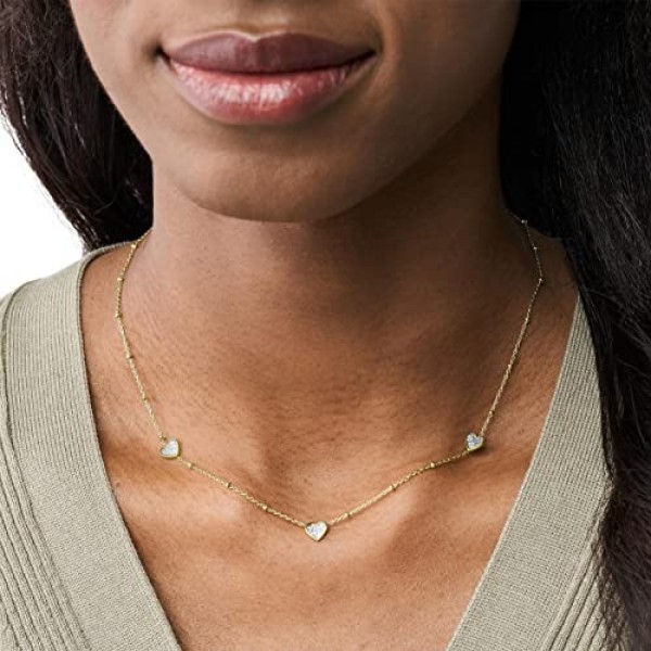 Fossil Sutton JF03942710 여성용 목걸이 길이 406.4mm + 50.8mm 너비 6.4mm 골드 스테인레스 스틸 목걸이, 스테인레스 스틸, 보석 없음