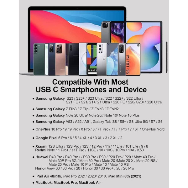 삼성 Galaxy S23 S22 Ultra S21 S20 FE A53용 Hoyromany USB C 헤드폰, Huawei P40 P30 Pro, Google Pixel, Xiaomi, Oneplus용 와이어 및 마이크가 있는 귀 유형 C 헤드폰에 자기