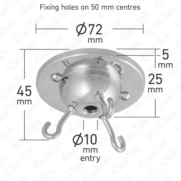 ElekTek 3 후크 천장 로즈 플레이트 라이트 피팅 유리 그늘 샹들리에 나사 골동품 황동