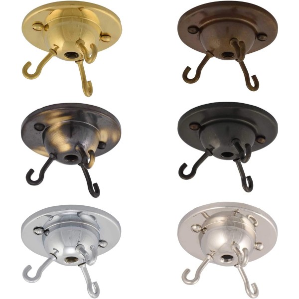 ElekTek 3 후크 천장 로즈 플레이트 라이트 피팅 유리 그늘 샹들리에 나사 골동품 황동