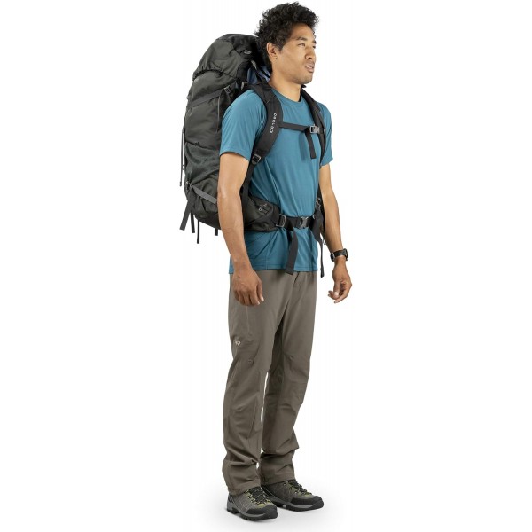 Osprey Rook 65 남성용 통풍식 배낭 여행 팩 - 블랙(O/S) & Osprey Hydraulics 3L 수화 저장통 - 블루