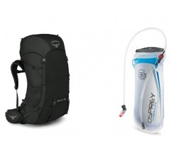 Osprey Rook 65 남성용 통풍식 배낭 여행 팩 - 블랙(O/S) & Osprey Hydraulics 3L 수화 저장통 - 블루