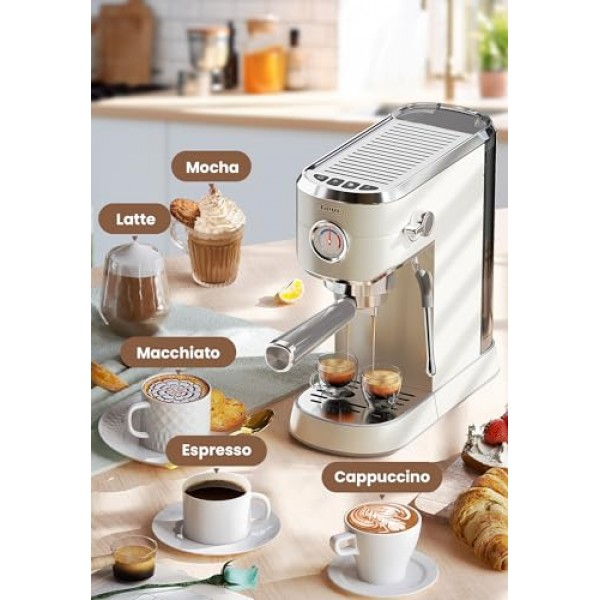 Gevi 에스프레소 머신 20바, 우유 거품기 스팀 완드가 포함된 전문 ​​에스프레소 메이커, 카푸치노, 라떼, 상업용 에스프레소 머신 및 커피 메이커용 소형 에스프레소
