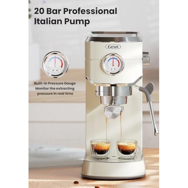 Gevi 에스프레소 머신 20바, 우유 거품기 스팀 완드가 포함된 전문 ​​에스프레소 메이커, 카푸치노, 라떼, 상업용 에스프레소 머신 및 커피 메이커용 소형 에스프레소