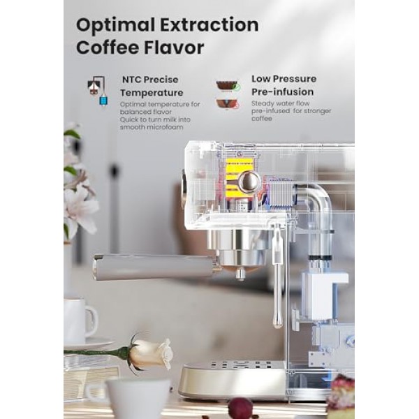 Gevi 에스프레소 머신 20바, 우유 거품기 스팀 완드가 포함된 전문 ​​에스프레소 메이커, 카푸치노, 라떼, 상업용 에스프레소 머신 및 커피 메이커용 소형 에스프레소