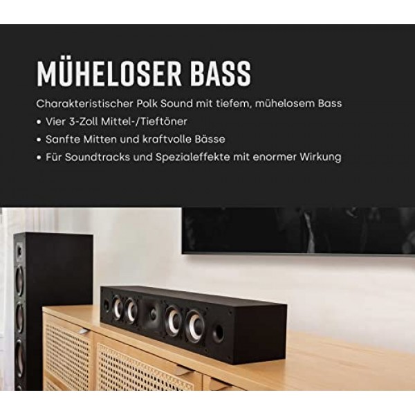 Polk Audio Monitor XT35 슬림 센터 스피커, 고해상도 인증, Dolby Atmos 및 DTS:X 호환(피스), 블랙