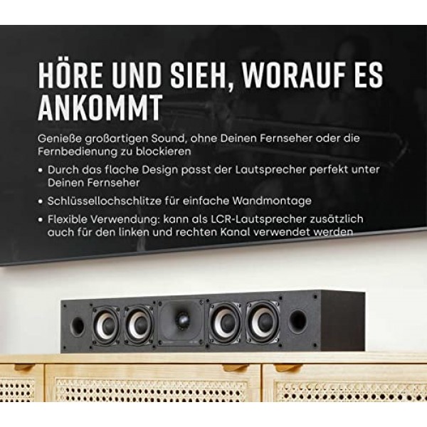 Polk Audio Monitor XT35 슬림 센터 스피커, 고해상도 인증, Dolby Atmos 및 DTS:X 호환(피스), 블랙