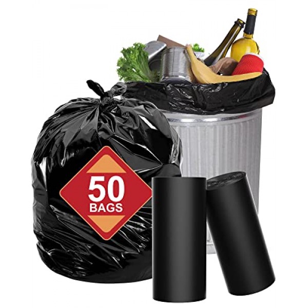 AYOTEE 23갤런 쓰레기 봉투(지퍼 타이 포함), 20-25갤런 쓰레기 봉투(50개 개수 대량) 대형 검은색 쓰레기 봉투 20갤런 쓰레기 봉투, 상업용, 가정용, 잔디용 초대형 쓰레기 