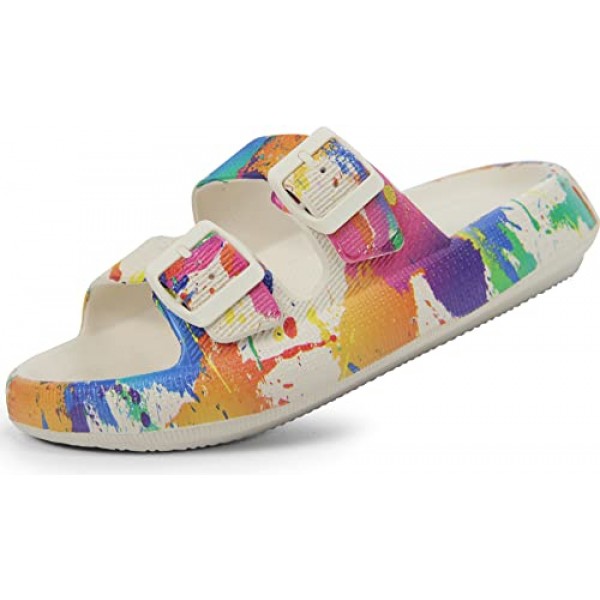 여성 및 남성용 Weweya 샌들 - 베개 슬리퍼 - 더블 버클 조절 가능 슬라이드 - EVA 플랫 샌들