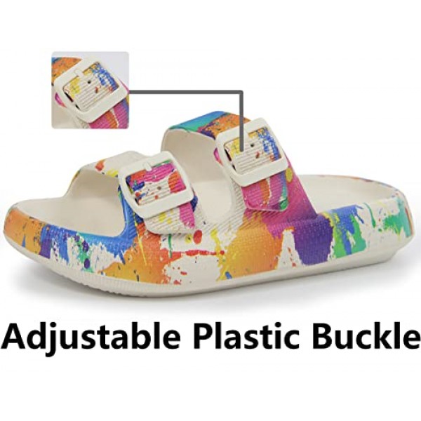 여성 및 남성용 Weweya 샌들 - 베개 슬리퍼 - 더블 버클 조절 가능 슬라이드 - EVA 플랫 샌들