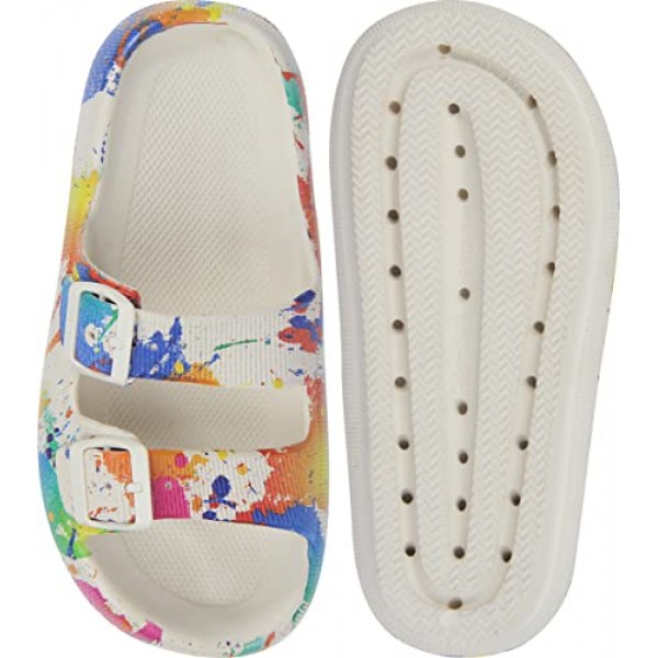 여성 및 남성용 Weweya 샌들 - 베개 슬리퍼 - 더블 버클 조절 가능 슬라이드 - EVA 플랫 샌들