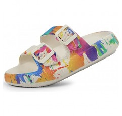 여성 및 남성용 Weweya 샌들 - 베개 슬리퍼 - 더블 버클 조절 가능 슬라이드 - EVA 플랫 샌들