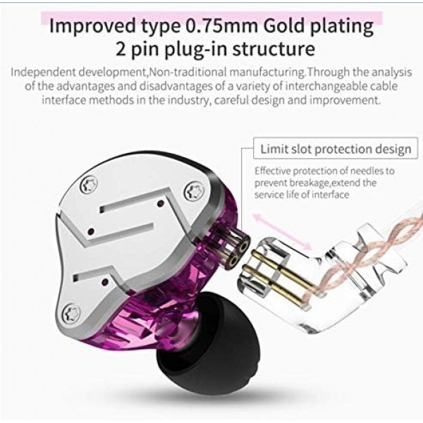 Yinyoo KZ ZSN 듀얼 드라이버 헤드폰 KZ 헤드폰 1BA + 1DD 이어폰 HiFi 스포츠 헤드셋(마이크 포함 분리형 2핀 케이블 포함) ZSN Cyan