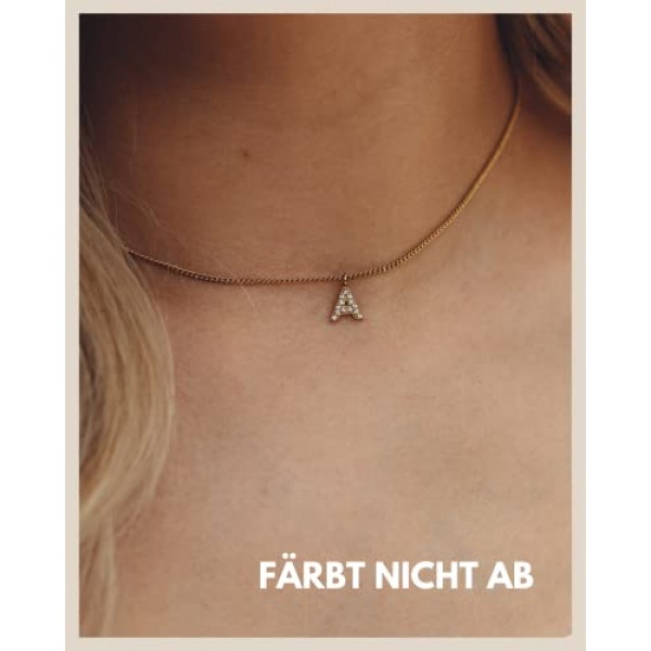 GD GOOD.designs EST. 2015 여성용 골드 레터 체인, 지르코니아 이니셜이 있는 18K 골드 도금 목걸이, 골든, 스테인레스 스틸 레터 체인