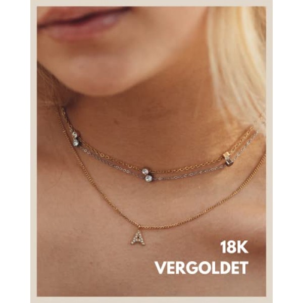 GD GOOD.designs EST. 2015 여성용 골드 레터 체인, 지르코니아 이니셜이 있는 18K 골드 도금 목걸이, 골든, 스테인레스 스틸 레터 체인