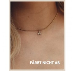 GD GOOD.designs EST. 2015 여성용 골드 레터 체인, 지르코니아 이니셜이 있는 18K 골드 도금 목걸이, 골든, 스테인레스 스틸 레터 체인