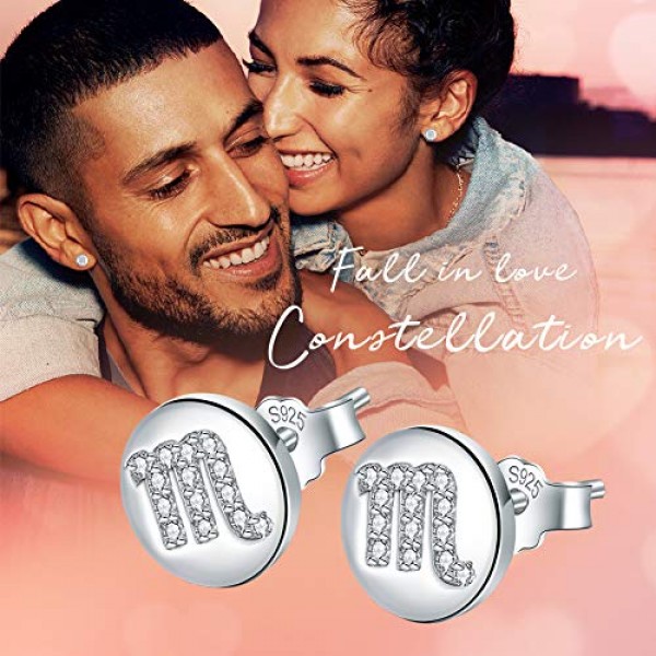 J.Endéar 여성용 및 여아용 925 실버 및 큐빅 지르코니아 조디악 스터드 귀걸이, 8 x 8mm 라운드 귀걸이, 주얼리 선물