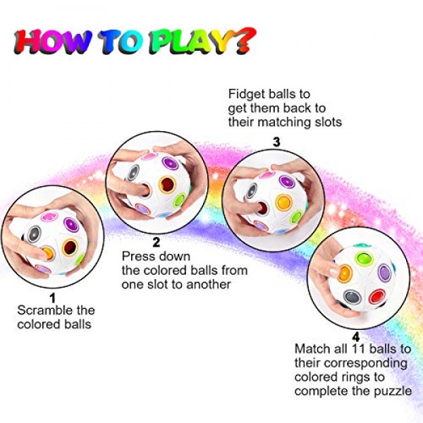 Vdealen 매직 레인보우 퍼즐 볼, 20 홀 스피드 큐브 볼 퍼즐 게임 재미있는 스트레스 릴리버 매직 볼 두뇌 티저 어린이를위한 Fidget Ball 청소년 및 성인
