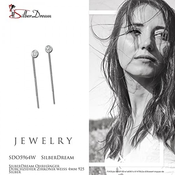 SilberDream SDO5964W 여성용 귀걸이 4 mm 925 실버 지르코니아 화이트, 스털링 실버 큐빅 지르코니아, 큐빅 지르코니아