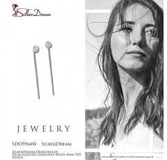 SilberDream SDO5964W 여성용 귀걸이 4 mm 925 실버 지르코니아 화이트, 스털링 실버 큐빅 지르코니아, 큐빅 지르코니아