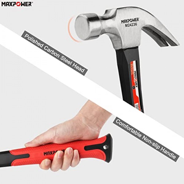 MAXPOWER 20온스 클로 해머 및 15인치 플랫 프라이 바 세트