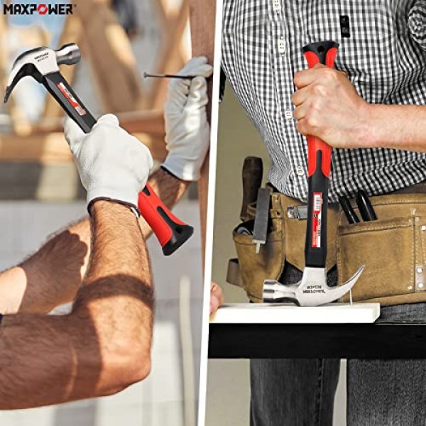 MAXPOWER 20온스 클로 해머 및 15인치 플랫 프라이 바 세트