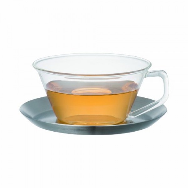 KINTO CAST 23086 티컵 & 받침, 7.8 fl oz (220 ml), 스테인레스 스틸, 내열 유리, 홍차, 식기세척기 사용 가능