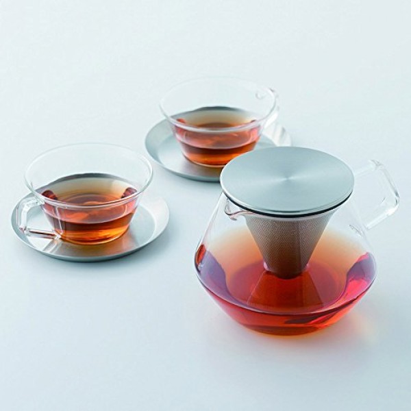 KINTO CAST 23086 티컵 & 받침, 7.8 fl oz (220 ml), 스테인레스 스틸, 내열 유리, 홍차, 식기세척기 사용 가능