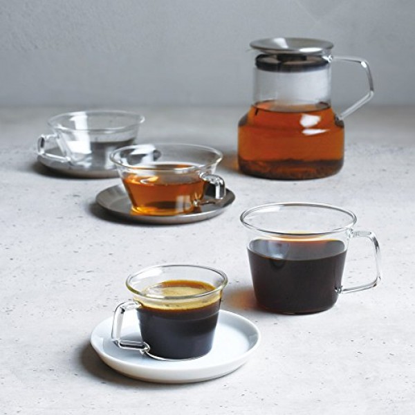 KINTO CAST 23086 티컵 & 받침, 7.8 fl oz (220 ml), 스테인레스 스틸, 내열 유리, 홍차, 식기세척기 사용 가능
