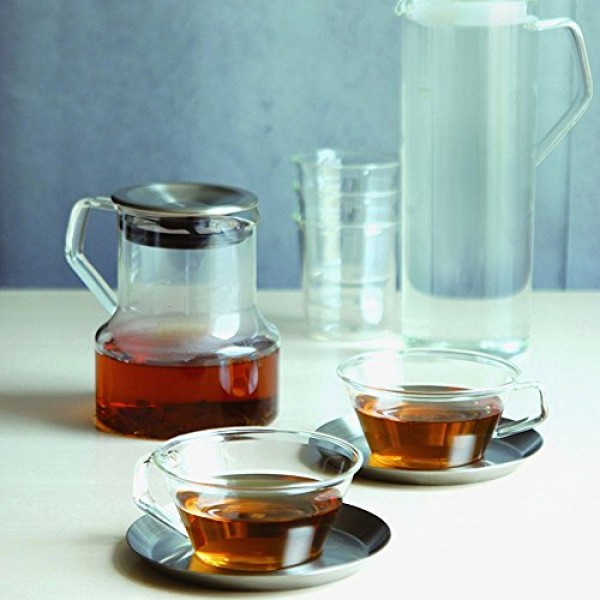 KINTO CAST 23086 티컵 & 받침, 7.8 fl oz (220 ml), 스테인레스 스틸, 내열 유리, 홍차, 식기세척기 사용 가능