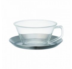 KINTO CAST 23086 티컵 & 받침, 7.8 fl oz (220 ml), 스테인레스 스틸, 내열 유리, 홍차, 식기세척기 사용 가능