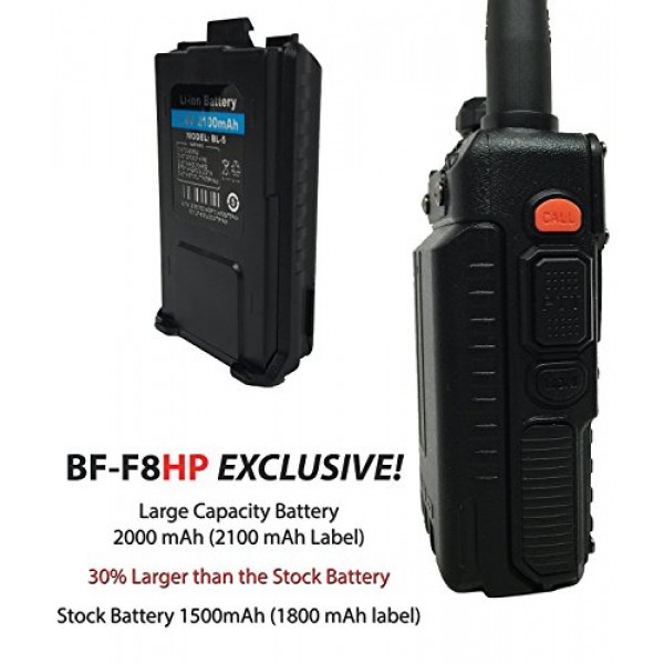 BAOFENG BF-F8HP(UV-5R 3세대) 8와트 듀얼 밴드 양방향 무전기(136-174MHz VHF 및 400-520MHz UHF) 대형 배터리가 포함된 전체 키트 포함
