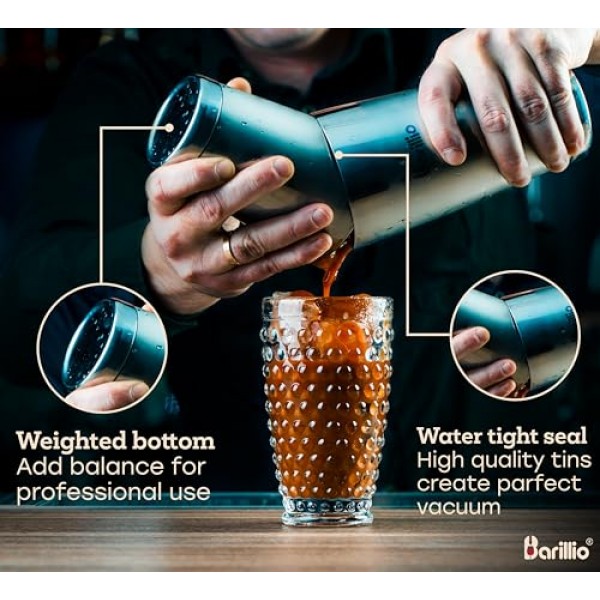 Barillio의 Elite Mixology 바텐더 키트 칵테일 셰이커 세트: 바 도구가 포함된 음료 믹서 세트, 대나무 스탠드 보스턴 셰이커 모히토 머들러 믹싱 스푼 지거 레시피 소책자