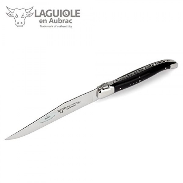 Laguiole en Aubrac 럭셔리 완전 단조 풀 탱 스테인레스 스틸 스테이크 나이프 6피스 세트, 버팔로 뿔 손잡이, 스테인레스 스틸 광택 볼스터