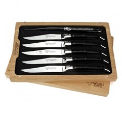 Laguiole en Aubrac 럭셔리 완전 단조 풀 탱 스테인레스 스틸 스테이크 나이프 6피스 세트, 버팔로 뿔 손잡이, 스테인레스 스틸 광택 볼스터