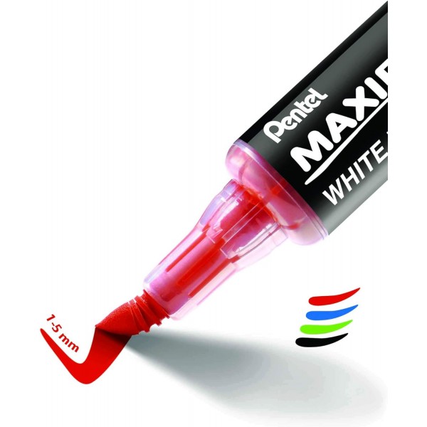 Pentel MWL5SBF-4N Maxiflo Flexfeel 화이트보드 마커(유연한 팁 포함), 자석 및 와이퍼가 포함된 4개 세트, 검정/빨강/파랑/초록 4개 모음. 블랙/레드/블루/그린 와이퍼 포함