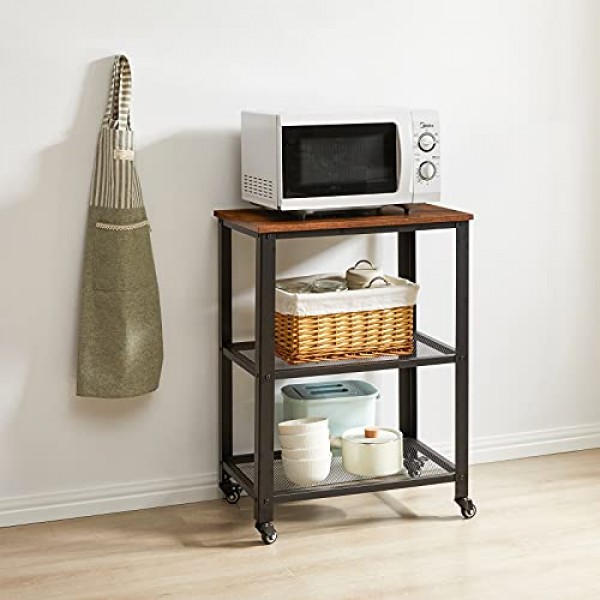 IBUYKE TMJ011H 서빙 트롤리, 주방 선반, 60 x 40 x 81 cm, 트롤리, 4개의 바퀴가 달린 주방 선반, 강철 프레임, 선반 3개, 주방 및 거실용, 산업 디자인