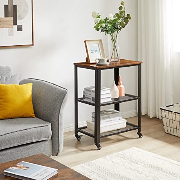 IBUYKE TMJ011H 서빙 트롤리, 주방 선반, 60 x 40 x 81 cm, 트롤리, 4개의 바퀴가 달린 주방 선반, 강철 프레임, 선반 3개, 주방 및 거실용, 산업 디자인