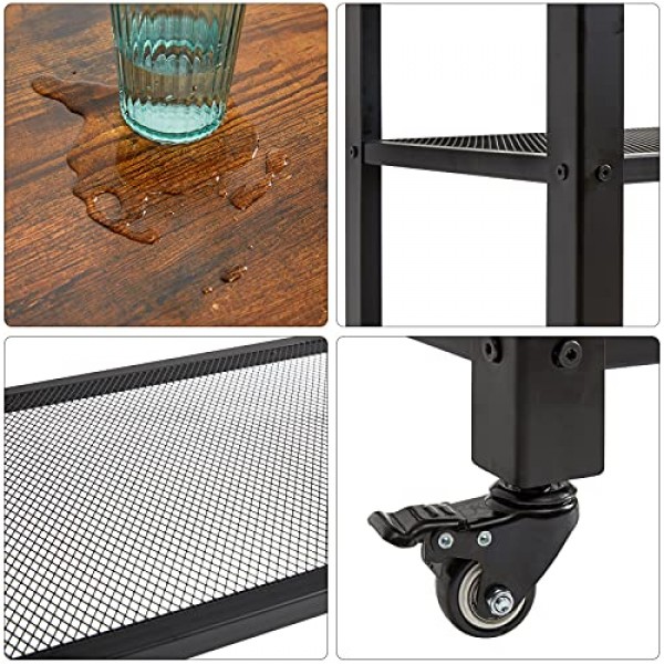 IBUYKE TMJ011H 서빙 트롤리, 주방 선반, 60 x 40 x 81 cm, 트롤리, 4개의 바퀴가 달린 주방 선반, 강철 프레임, 선반 3개, 주방 및 거실용, 산업 디자인