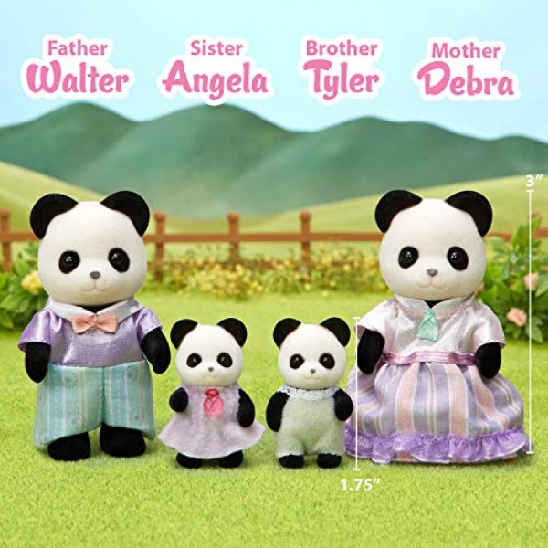 Calico Critters Pookie Panda 가족, 인형, 인형의 집 피규어, 피규어 4개가 포함된 수집용 장난감